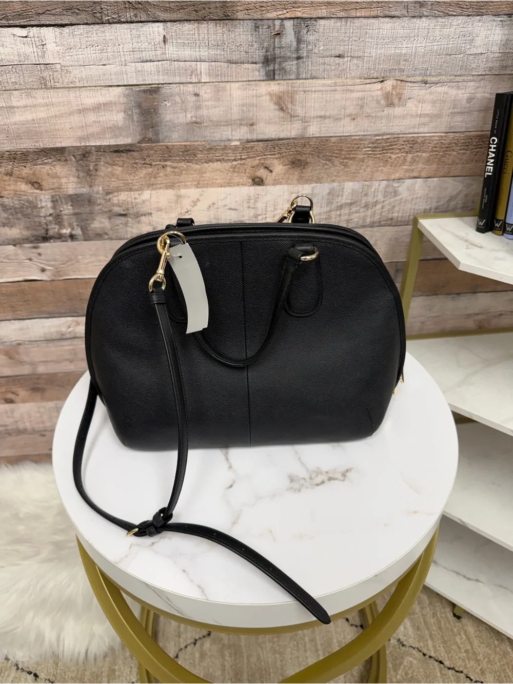 Coach Black Sierra Satchel Leather Dome Bag With Gold Accents